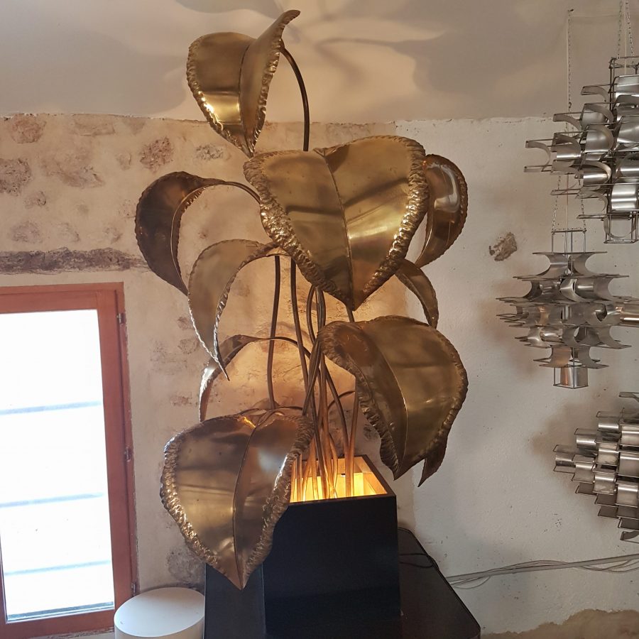 Grande Lampe Fleur En Métal Doré Lampodrome